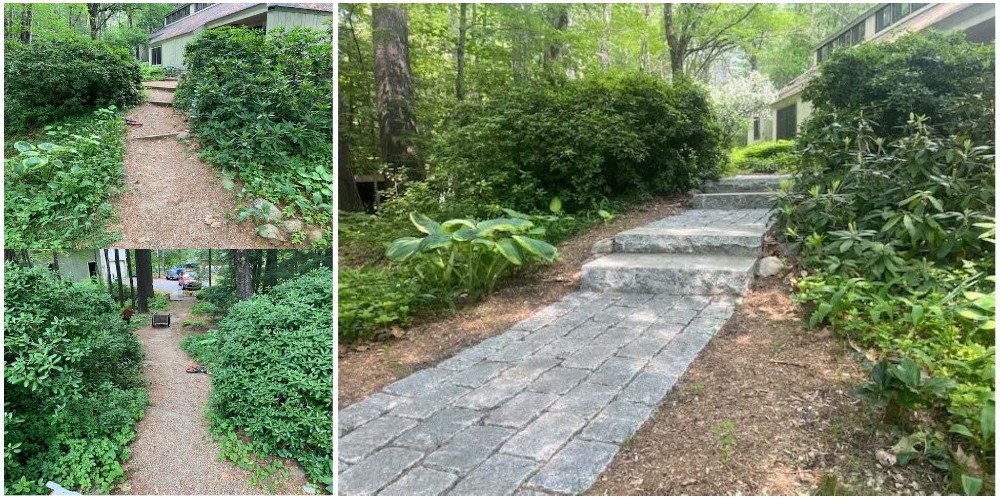 Tasker’s original before-and-after photographs of a garden path in Bow